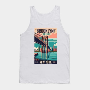 A Vintage Travel Art of the Brooklyn Bridge in New York - US Tank Top